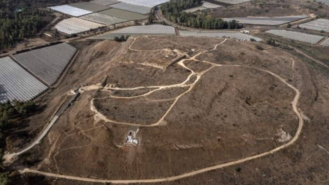 An aerial picture shows the Tel Lachish archeological site, a key Canaanite city about 40 kilometres southwest of Jerusalem.