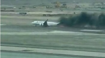 An airplane in Peru caught fire after hitting a truck (Image: AlertaNews24/Twitter)