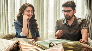 Madhuri Dixit-Nene and Dr Shriram Nene go over the designs for their Mumbai home. (Photo by Danish Hurzook)