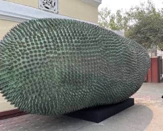 'Urbanscape', a 21ft-long bronze sculpture, shows a giant jackfruit to examine the dense nature of urban landscape. (Photo: Faizal Khan)