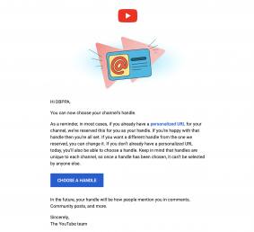 YouTube handle communication