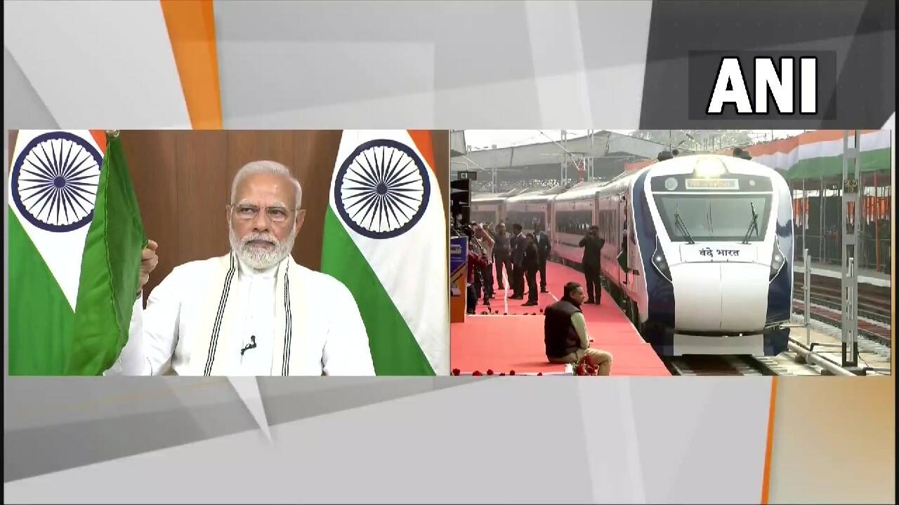 Soon after performing the last rites of his mother in Ahmedabad, Prime Minister Narendra Modi virtually flagged off the Vande Bharat Express train in West Bengal. PM Modi was scheduled to visit West Bengal on December 30 to flag off many development projects but due to sudden demise of his mother, he attended the events virtually. (Image: ANI)