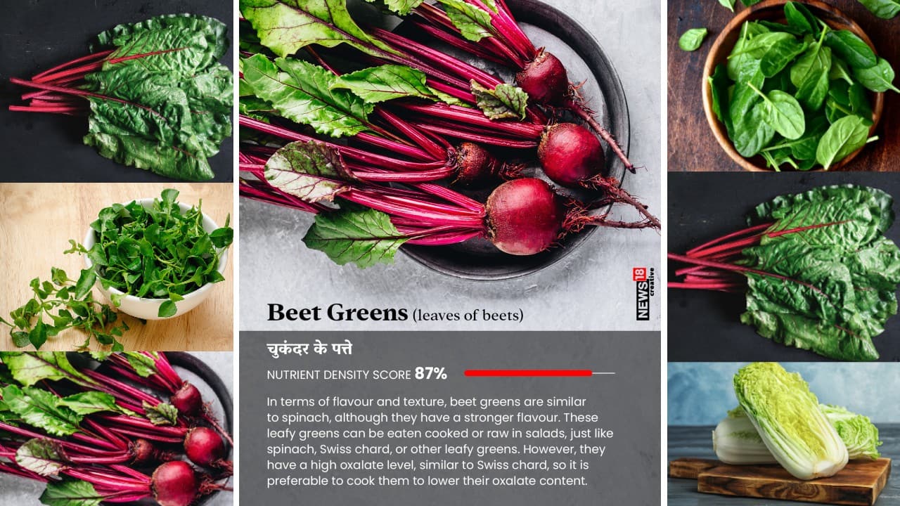 Beet greens: In terms of flavor and texture, beet greens are similar to spinach, although they have a stronger flavor. These leafy green can be eaten cooked or raw in salads.