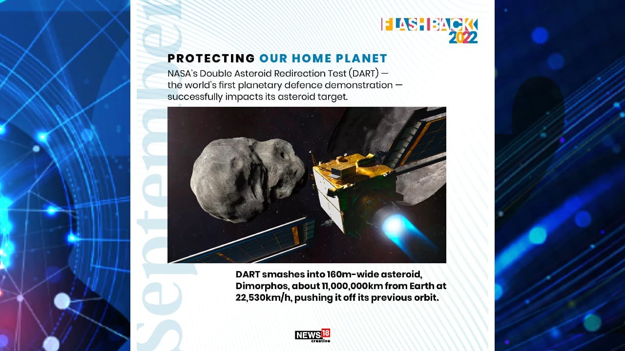 Protecting our home planet: NASA’s Double Asteroid Redirection Test (DART) – the world’s first planetary defence demonstration – successfully impacts its asteroid target. (Image: News18 Creative)