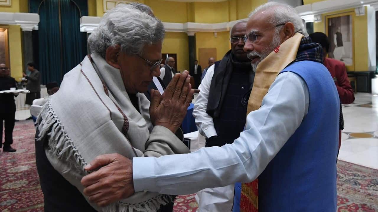 CPM general secretary Sitaram Yechury greets PM Modi during the all-party meeting on G20 Summit, in New Delhi. (Image: Ministry of External Affairs) CPM general secretary Sitaram Yechury greets PM Modi during the all-party meeting on G20 Summit, in New Delhi. (Image: Ministry of External Affairs)
