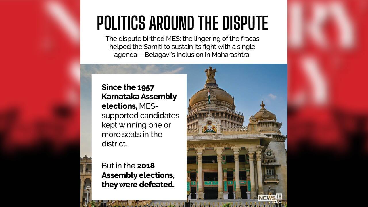 The dispute birthed Maharashtra Ekikaran Samithi (MES); the lingering of the fracas helped the Samithi to sustain its fight with a single agenda – Belagavi’s inclusion in Maharashtra. (Image: News18 Creative) The dispute birthed Maharashtra Ekikaran Samithi (MES); the lingering of the fracas helped the Samithi to sustain its fight with a single agenda – Belagavi’s inclusion in Maharashtra. (Image: News18 Creative)