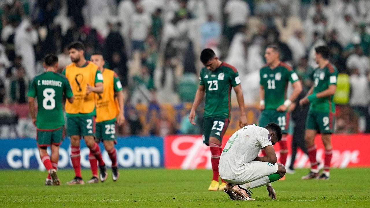 Saudi Arabia's Firas Al-Buraikan reacts at the end of the World Cup group C soccer match between Saudi Arabia and Mexico, at the Lusail Stadium in Lusail, Qatar. (Source: AP)