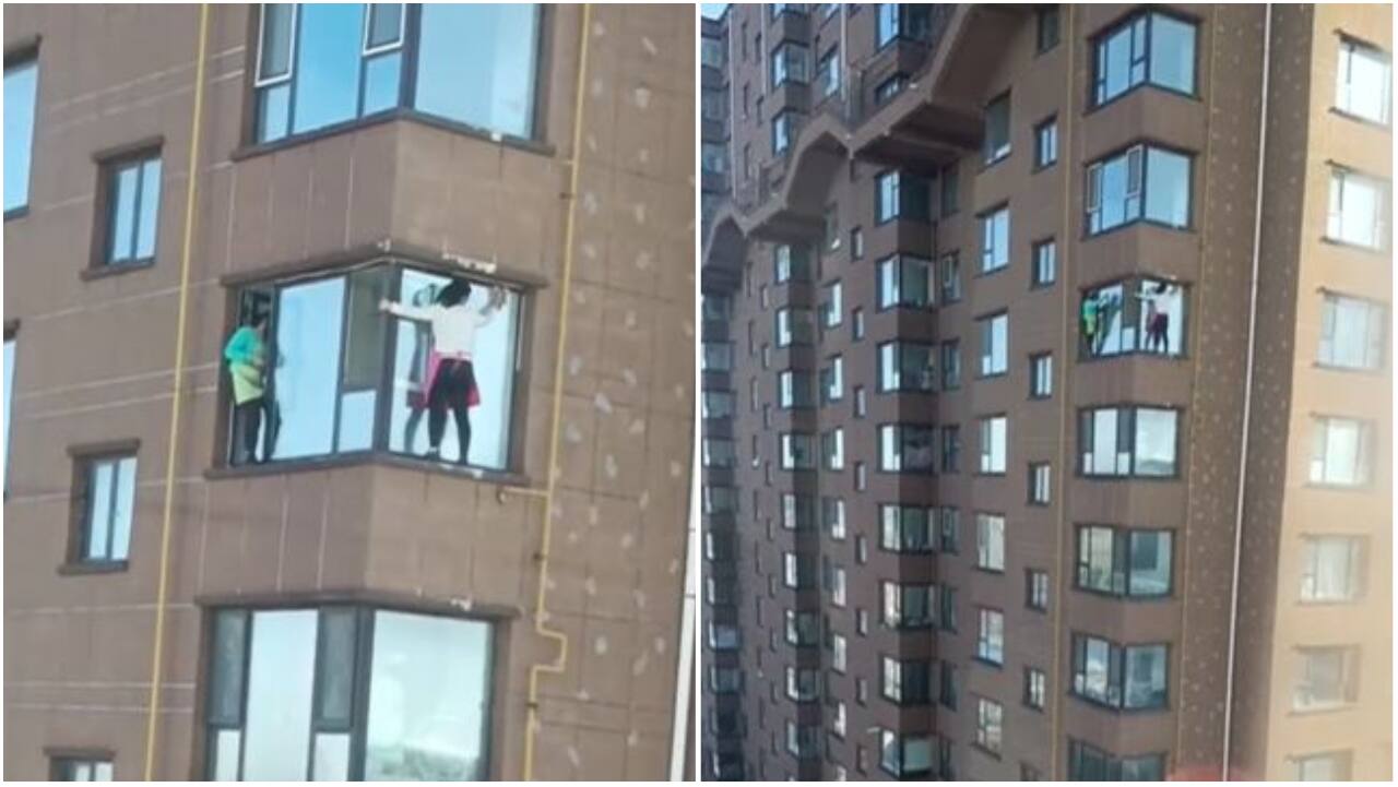 Watch: Women clean 11th-floor windows without safety harnesses. Internet is shocked