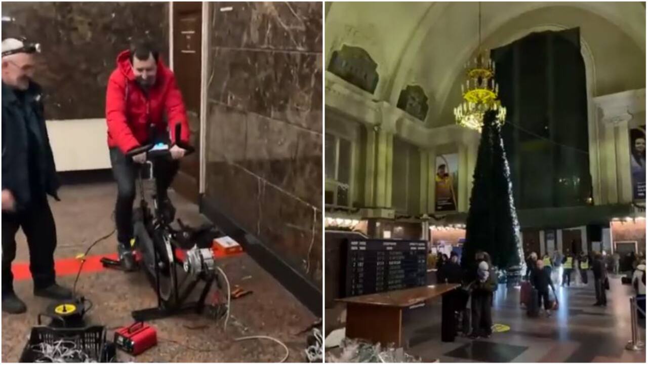 Watch: Ukrainians pedal to light Christmas trees amid blackouts in Kyiv