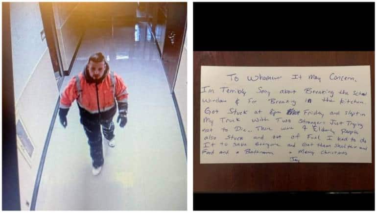 Man stranded in deadly US storm breaks into school, leaves apology note