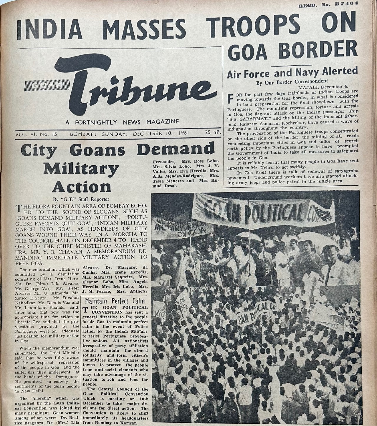 Newspaper headline barely eight days before Operation Vijay. (Photo courtesy of Krishnadas Shama State Central Library, Goa)