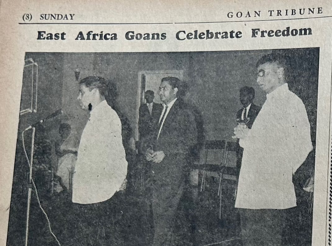 East Africa Goans Celebrate Freedom. Goans in Dar-e-Salaam drank champagne on January 18,1962, at the Goan Institute, Dar-e-Salaam. The sundowner, which was organised by the Union of Assolna-Velim-Cuncolim, was attended by a large number of Goans and their families. On December 30, 1961, over 400 Goans had gathered at Dr Ribeiro Goan School Hall, Nairobi, to celebrate the freedom of Goa. (Photo courtesy of Krishnadas Shama State Central Library, Goa)