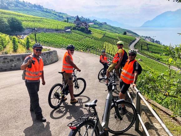 E-biking through the terraced vineyards in Lavaux. (Photo: Satarupa Paul)