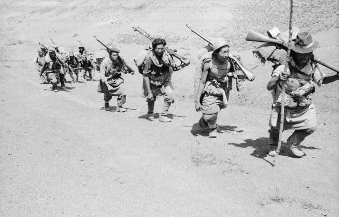 Tibetan resistance fighters on the march at their base in Mustang, Nepal. (Photo courtesy Ritu Sarin and Tenzing Sonam/Kochi-Muzhiris Biennale)
