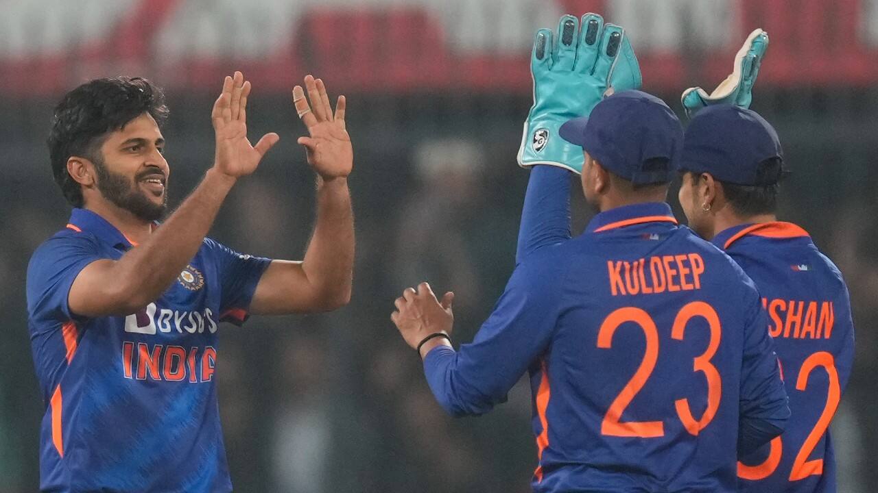 Thakur dented New Zealand's chase when he struck twice with successive deliveries, Mitchell caught behind and then skipper Tom Latham caught at mid-off. (Image: AP) Thakur dented New Zealand's chase when he struck twice with successive deliveries, Mitchell caught behind and then skipper Tom Latham caught at mid-off. (Image: AP)