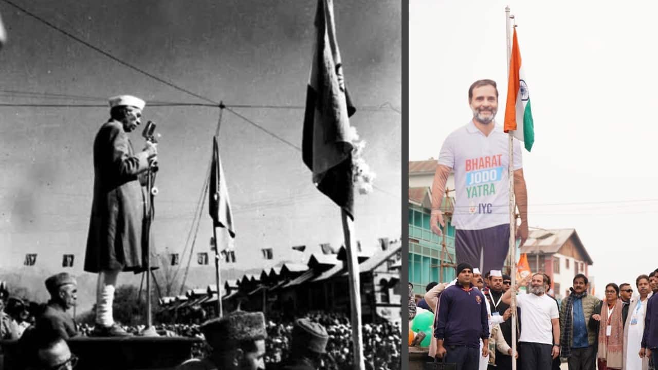 Congress leader Jairam Ramesh took to social media to share a special significance of the event from 75 years ago when India’s first Prime Minister Jawaharlal Nehru hoisted the national flag for the first time at Lal Chowk in Srinagar. (Image: Twitter @Jairam_Ramesh)