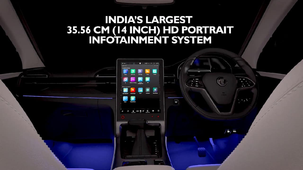 The new SUV has India's largest 35.56 cm (14-inch) HD portrait infotainment system along with a brand-new user interface. The technological innovation is also manifest in the first-in-segment Digital Bluetooth Key and Key Sharing capability, which can be used to lock, unlock, start, drive, in case of an emergency. (Video Grab: @MGMotorIn)