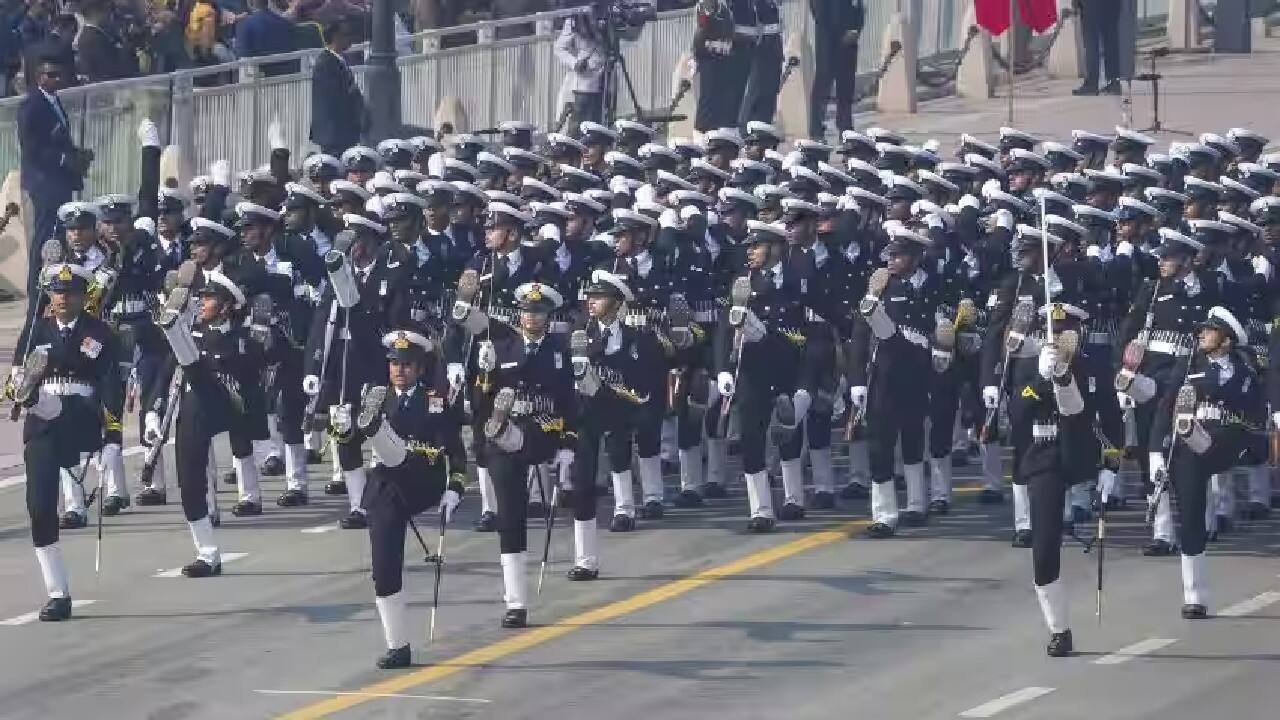 A contingent of the Indian Coast Guard marches past during the full-dress rehearsal of the Republic Day Parade 2023, at Kartavya Path in New Delhi, January 23. (Image: PTI) (With inputs from agencies)
