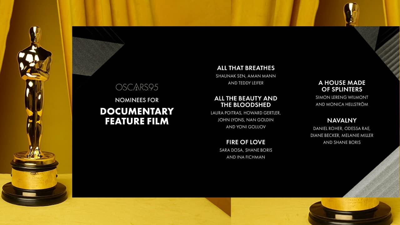 Documentary feature: All That Breathes; All the Beauty and the Bloodshed; Fire of Love; A House Made of Splinters; Navalny.