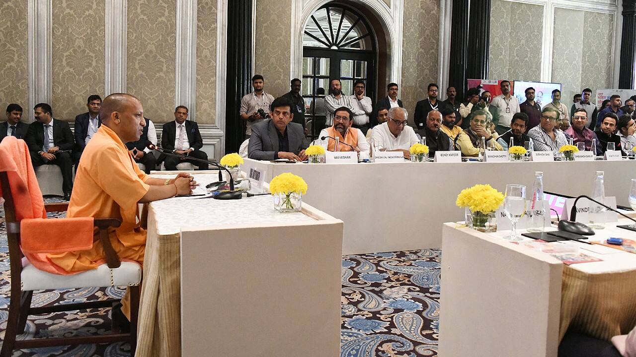 Interacting with members of Bollywood here, the chief minister said, “We have made two of your film fraternity members as MPs and we know the issues you face and what needs to be done. Cinema plays a crucial role in uniting the society and preserving the unity and sovereignty of the country.” (Image: Twitter @myogioffice)