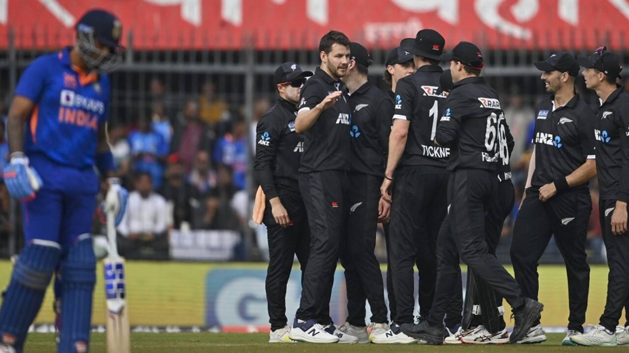 The left-handed Ishan Kishan was run out after a mix-up with Kohli, who soon fell to Jacob Duffy. (Image: AFP) The left-handed Ishan Kishan was run out after a mix-up with Kohli, who soon fell to Jacob Duffy. (Image: AFP)