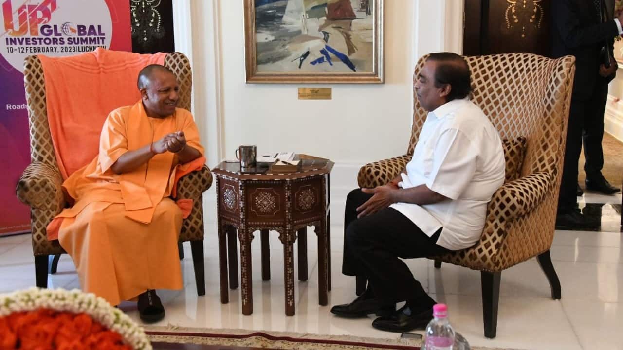 The Reliance Industries chief Mukesh Ambani has proposed big investments in electronics manufacturing and green energy sectors, including providing 5G internet connectivity across UP and better health services to villages in Uttar Pradesh with the help of artificial intelligence, the UP Government said in its statement. (Image: Twitter @myogioffice)