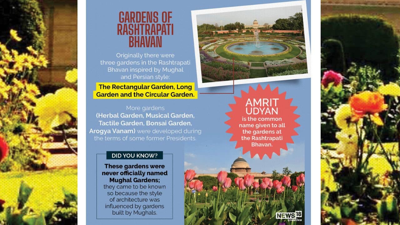 Originally there were three gardens in the Rashtrapati Bhavan inspired by Mughal and Persian style: the rectangular garden, long garden and the circular garden. (Image: News18 Creative)