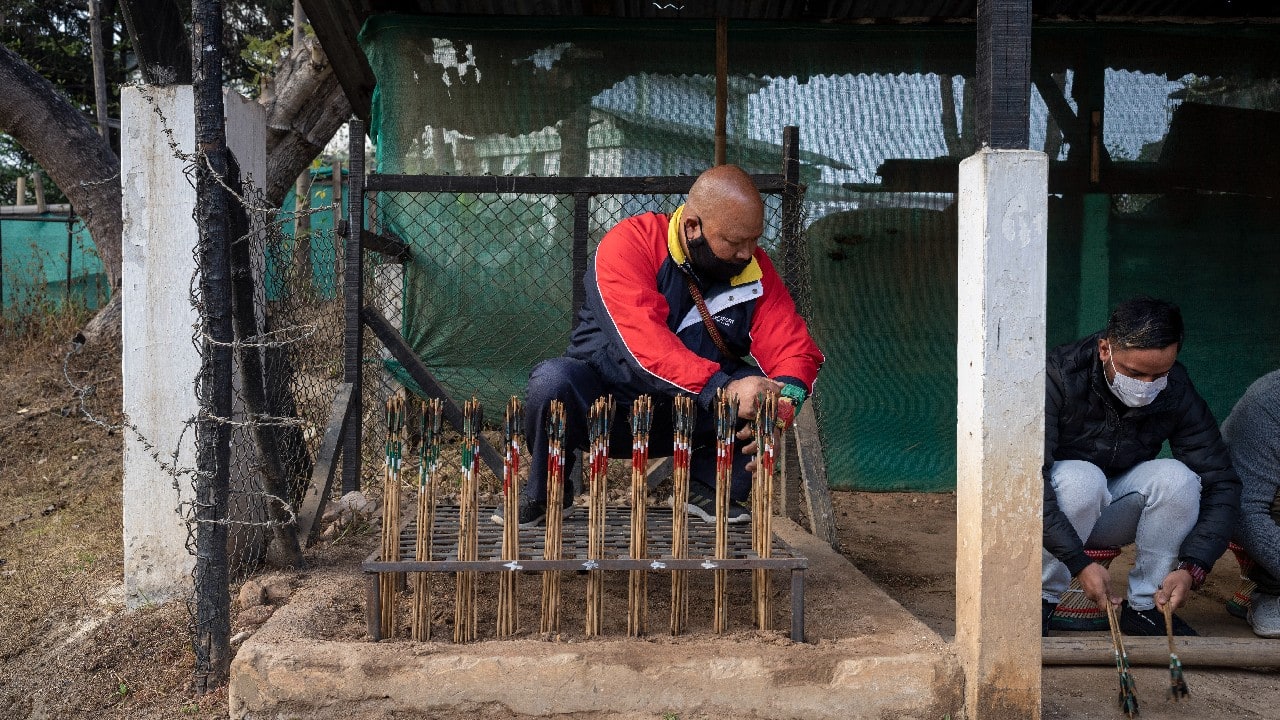 Archery is part of the traditional rites of Indigenous people in Meghalaya with folk tales of its origins told for generations. The rules of the event are set by the Khasi Hills Archery Sports Institute. Khasis, with the Jaintias and the Garos, are the Indigenous people of the state. (Image: AP) Archery is part of the traditional rites of Indigenous people in Meghalaya with folk tales of its origins told for generations. The rules of the event are set by the Khasi Hills Archery Sports Institute. Khasis, with the Jaintias and the Garos, are the Indigenous people of the state. (Image: AP)