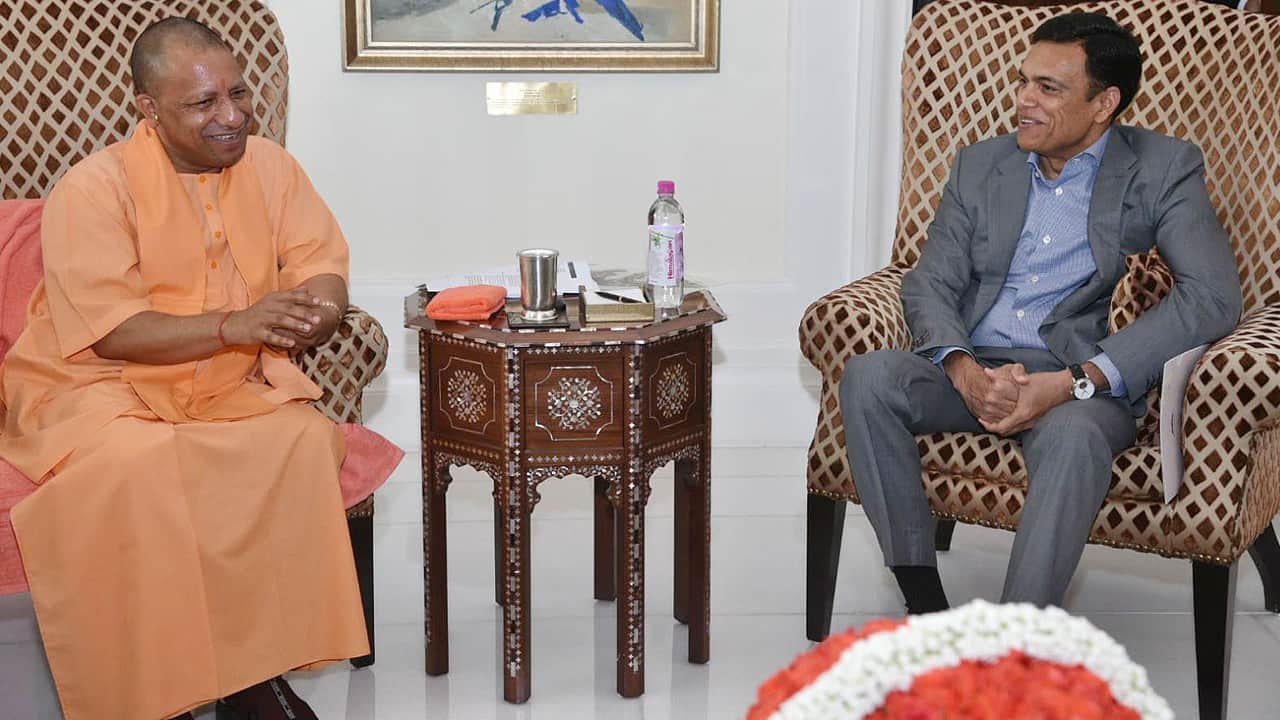UP CM also met Sajjan Jindal, CMD of JSW Group, who discussed about setting up of state-of-the-art Pumped Storage Plant at Sonbhadra for power generation, an EV manufacturing unit at Kanpur, and a new paint unit. Jindal also expressed his desire to participate in the development of a temple and Naimishdham in Kanpur. (Image: Twitter @myogioffice)