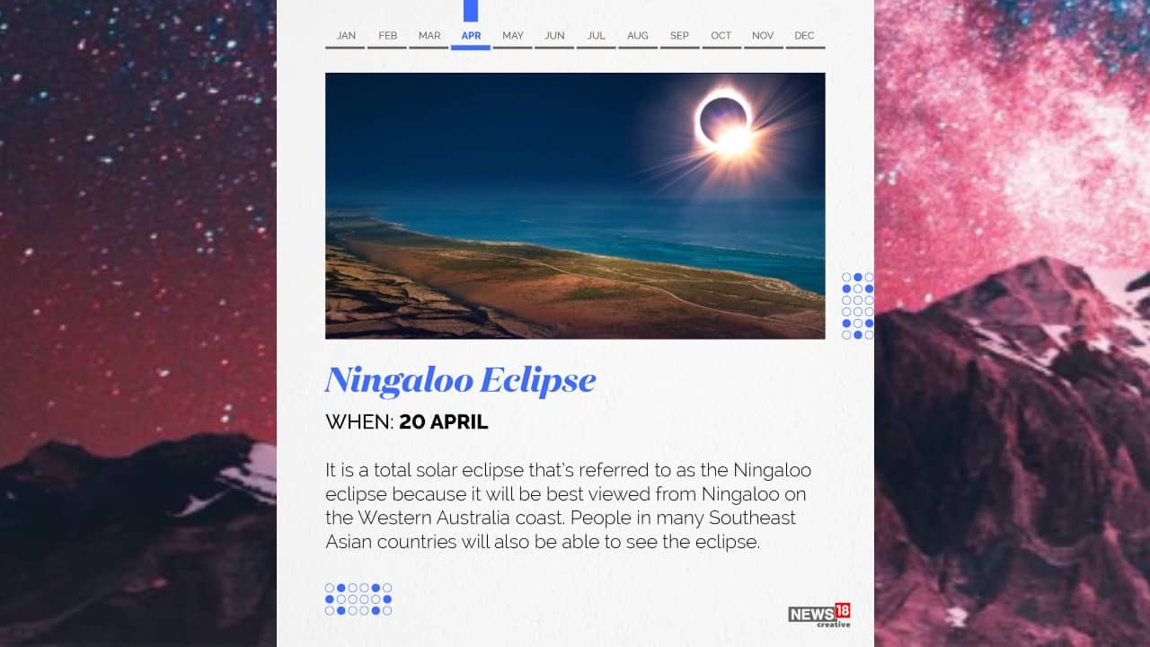 Ningaloo Eclipse | When: April 20 | It is a total solar eclipse that’s referred to as the Ningaloo eclipse because it will be best viewed from Ningaloo on the Western Australia coast. (Image: News18 Creative)