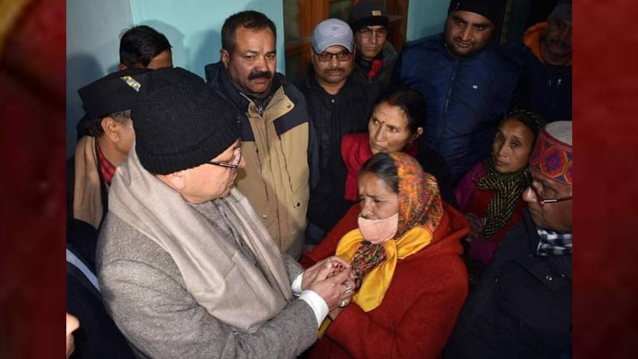 Chief Minister on January 11 visited Joshimath and conducted an inspection of the affected areas. He also met the affected families in sinking Joshimath and spent the night in the town. (Image: Twitter @pushkardhami)