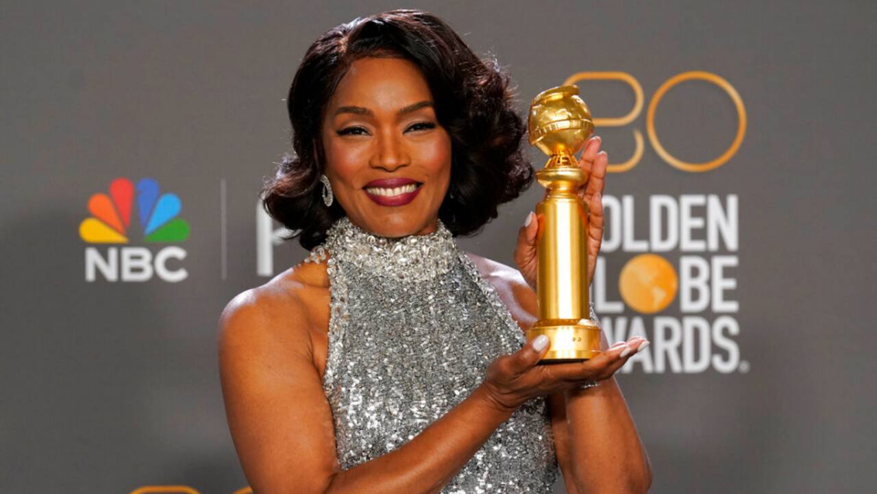 Angela Bassett poses in the press room with the award for best performance by an actress in a supporting role in any motion picture for &quot;Black Panther: Wakanda Forever&quot; at the 80th annual Golden Globe Awards at the Beverly Hilton Hotel on Wednesday.