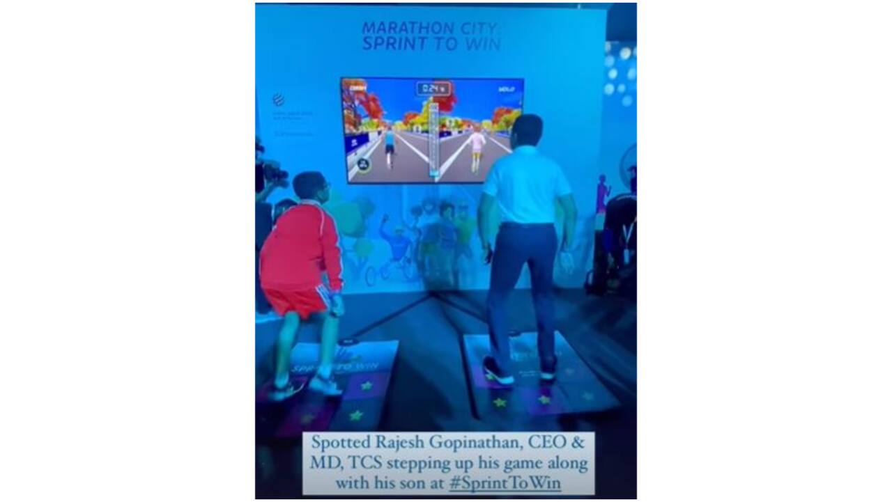  Rajesh Gopinathan, CEO and MD of TCS, plays a sprinting game with son. (Image credit: TCS/Instagram)