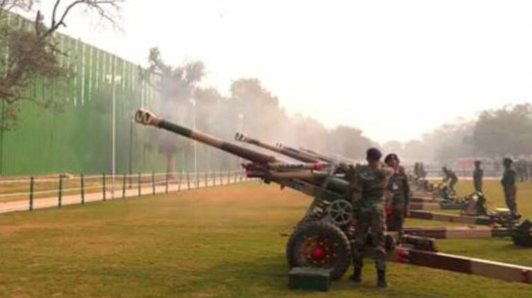 PATNA, INDIA - JUNE 18: Army personnel during a gun salute to