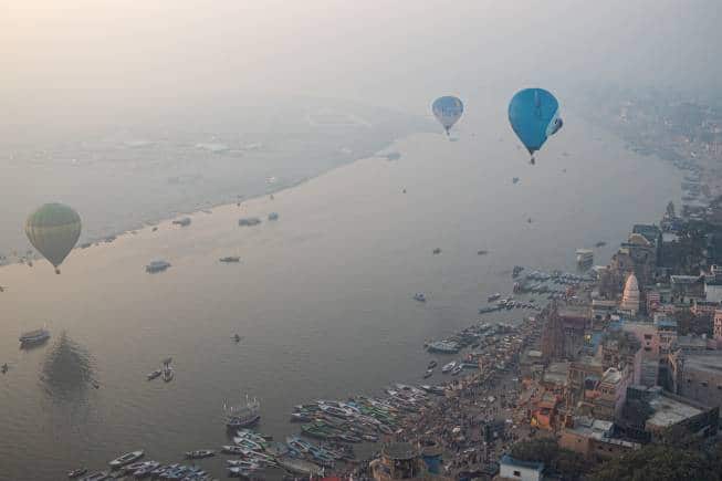 Hot air balloons over Varanasi. (Photo: Nivedita Jayaram Pawar)
