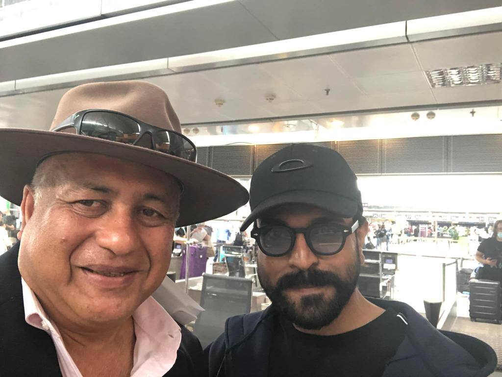 Ramji with Ram Charan during the Naatu Naatu shoot.