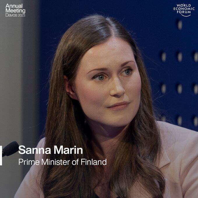 Sanna Marin, the Prime Minister of Finlandwill join the World Economic Forum's Annual Meeting on 16-20 January to discuss the security ramifications of Russia's invasion of Ukraine. Image Credits: Twitter/@wef