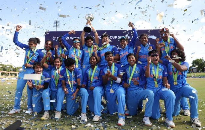 Indian women's team after winning the inaugural ICC Under-19 Women’s T20 Cricket World Cup 2023. (Photo: Twitter)