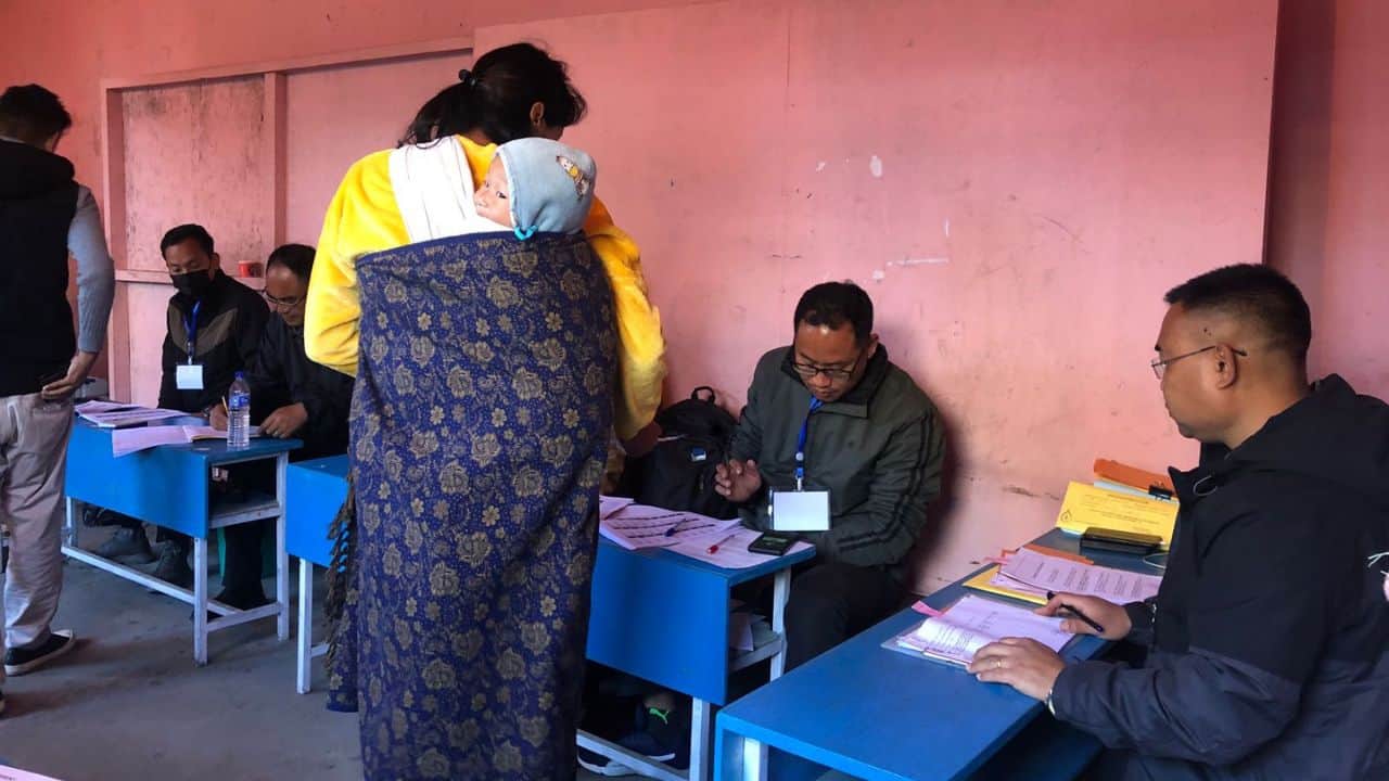 The single-phased Nagaland Assembly polls began on 59 constituencies on February 27 amid tight security. The state has witnessed nearly 75 percent voter turnout in the 2018 Assembly polls. (Image: Twitter @PIBKohima)