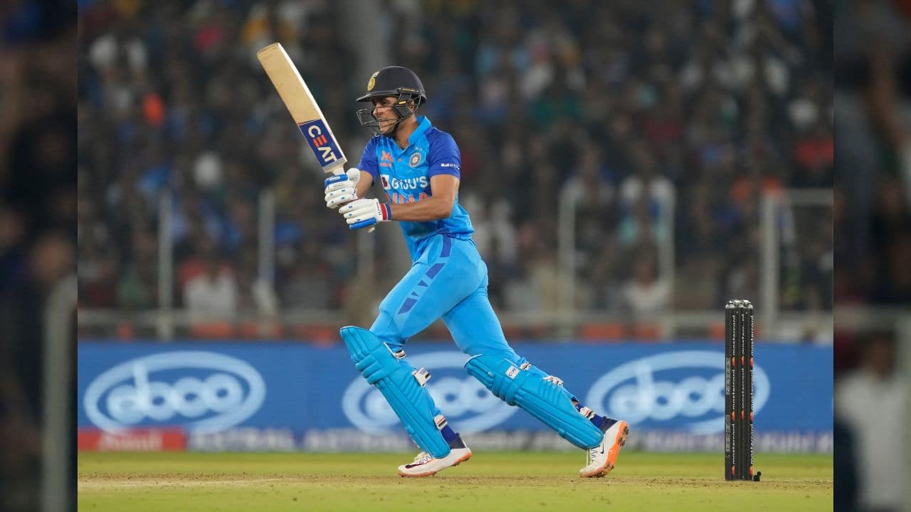 Gill added another 38 runs with Suryakumar Yadav (24) before reaching his maiden T20 hundred off 54 balls. He became the fifth Indian batsman to score a hundred in all three formats, after Suresh Raina, Rohit Sharma, Lokesh Rahul and Virat Kohli. (Image: AP) Gill added another 38 runs with Suryakumar Yadav (24) before reaching his maiden T20 hundred off 54 balls. He became the fifth Indian batsman to score a hundred in all three formats, after Suresh Raina, Rohit Sharma, Lokesh Rahul and Virat Kohli. (Image: AP)