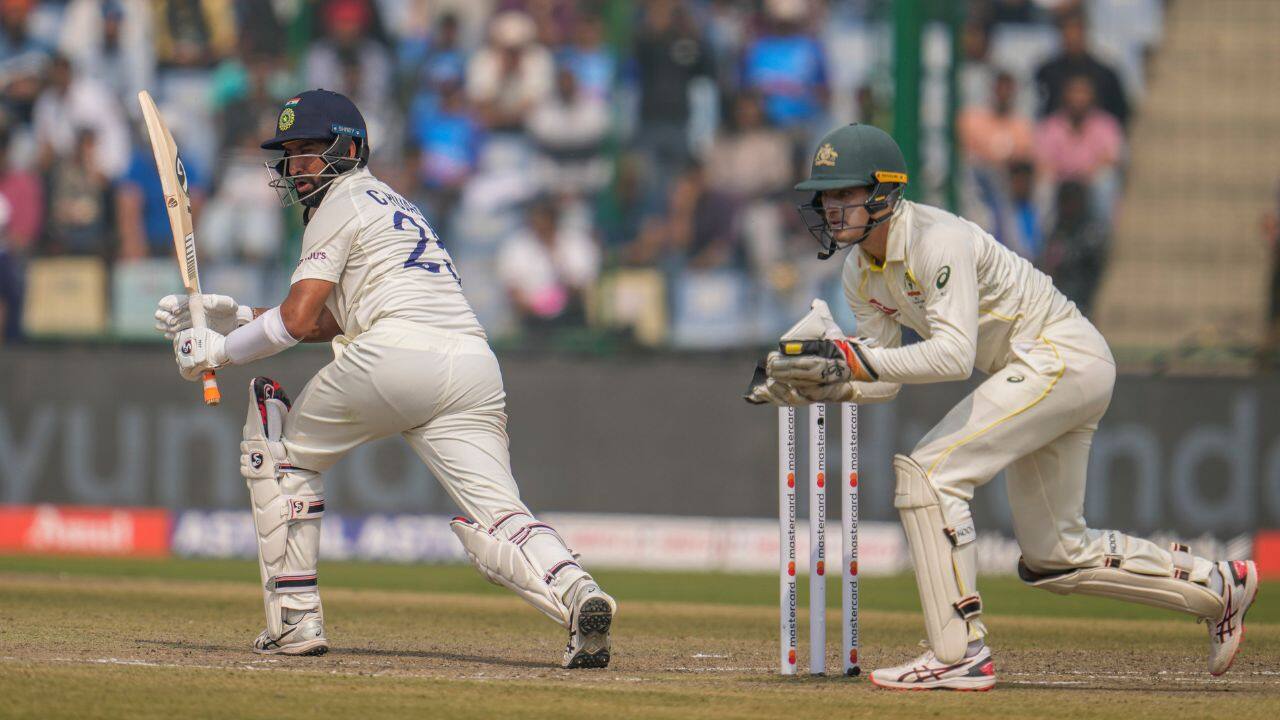 Making Australia’s morning collapse count, India chased down the 115 runs it needed to take a 2-0 lead in the four-match series with 100-test veteran Cheteshwar Pujara smashing a four off Todd Murphy to end the match. (Image: AP)