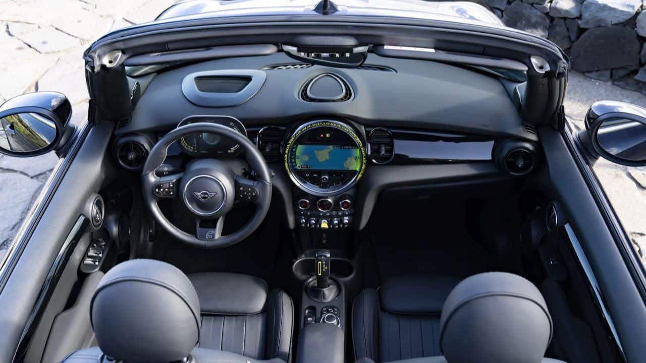 The cabin, too, remains identical to the Cooper SE. There are yellow accents to signify its electric persona. As standard, it gets leather upholstery and a steering wheel clad in Nappa leather. Heated seats are standard and piano black surfaces are unique to the Convertible. However, as always, Mini has offered its buyers a level of customisation to make the interiors more unique. (Image: BMW Group)