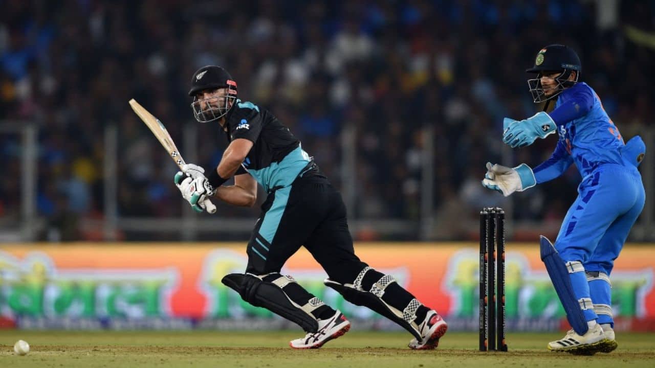 Daryl Mitchell top-scored with 35 off 25 balls for the visitors, with Mitchell Santner (13) the only other batsman to reach double figures. (Image: AFP) Daryl Mitchell top-scored with 35 off 25 balls for the visitors, with Mitchell Santner (13) the only other batsman to reach double figures. (Image: AFP)