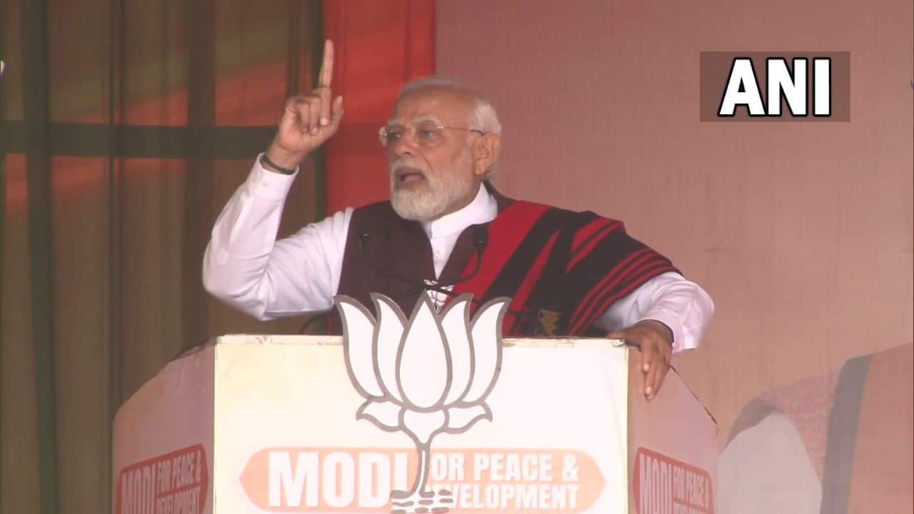 "Congress leaders in Delhi never looked towards Nagaland, and never gave importance to stability and prosperity in the state. Congress always ran the Nagaland govt on remote control from Delhi. From Delhi to Dimapur, Congress indulged in familial politics," PM said at the rally. "Our mantra for Nagaland has been - Peace, progress and prosperity, and this is the reason people's trust in BJP is rising," he added. (Image: ANI)