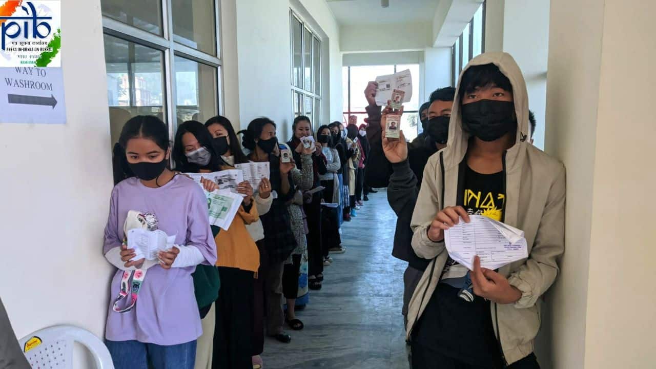 There are a total of 13,17,632 electorate in Nagaland, of which 6,61,489 are men and 6,56,143 are women. A total of 2,351 polling stations have been set up in the state. (Image: Twitter @PIBKohima)