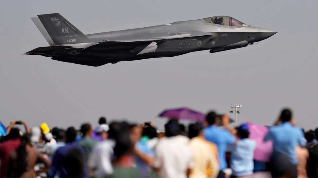 U.S. Air Force fighter aircraft F-35 takes off on the fourth day of the Aero India 2023 at Yelahanka air base. (Source: AP) (With inputs from agencies)