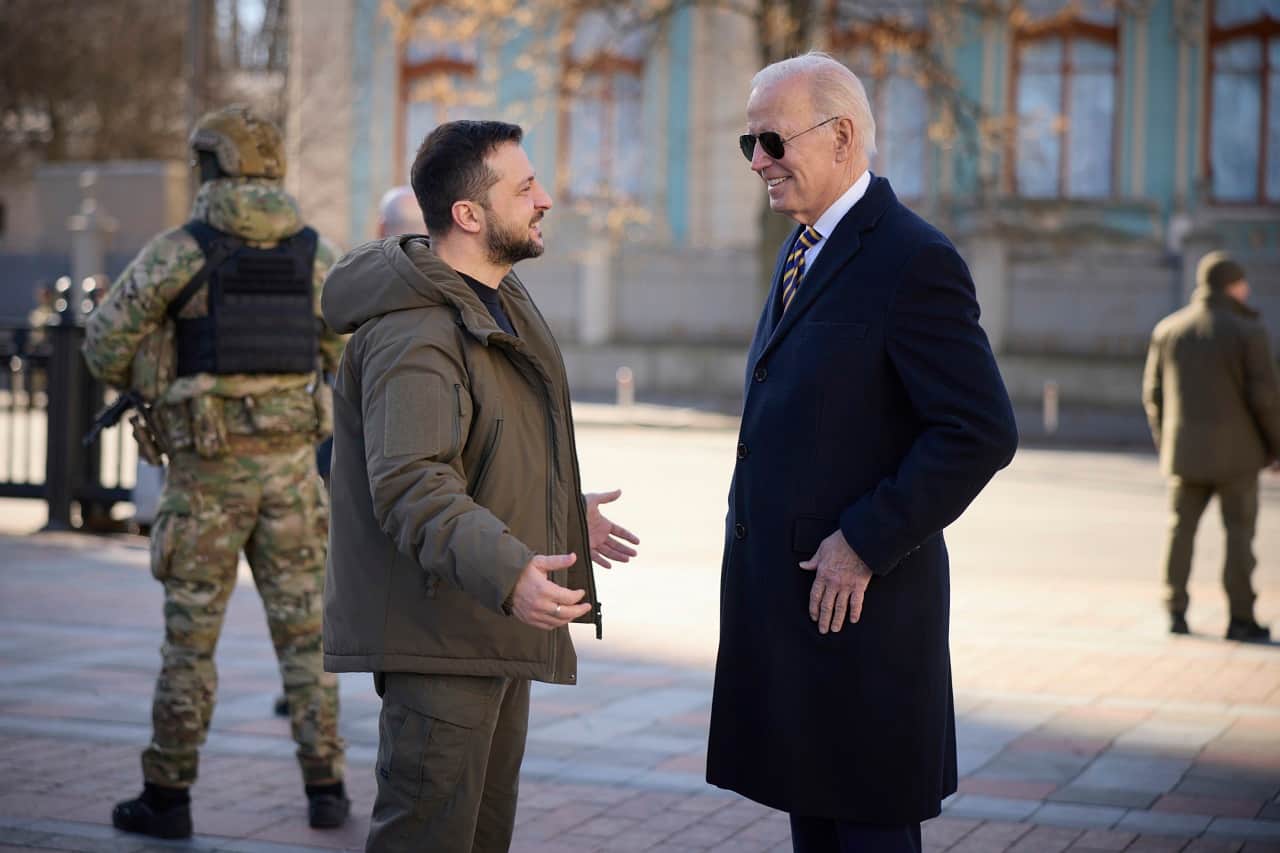 President Joe Biden swept unannounced into Ukraine on Monday to meet with President Volodymyr Zelenskyy in a defiant display of Western solidarity with a country still fighting what he called “a brutal and unjust war” days before the first anniversary of Russia’s invasion. (Ukrainian Presidential Press Office via AP)