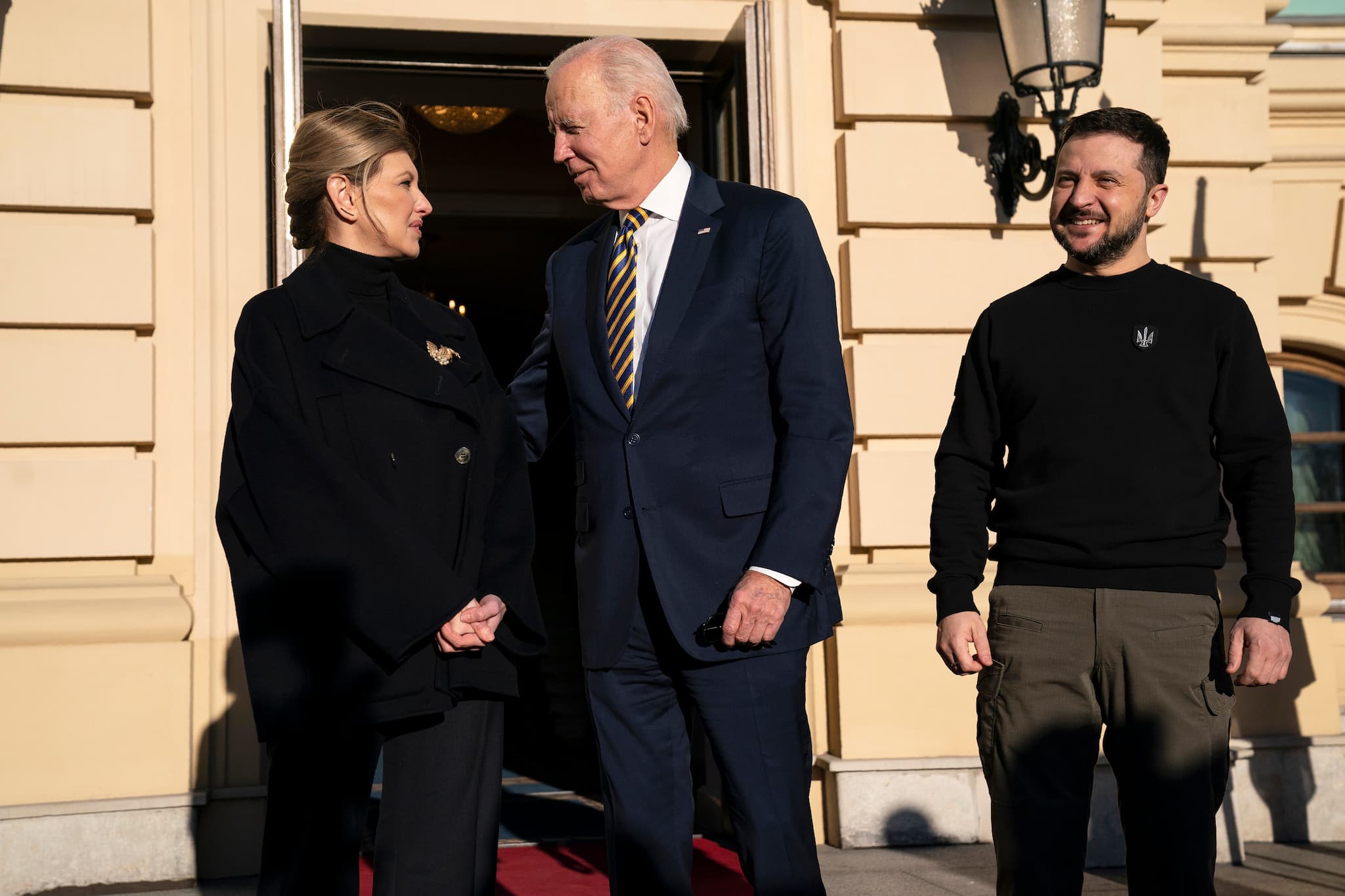 Joe Biden meets with Olena Zelenska, left, spouse of President Zelenskyy, at Mariinsky Palace. Biden's visit comes at a crucial moment: He is trying to keep allies unified in their support for Ukraine as the war is expected to intensify with spring offensives. Zelenskyy is pressing allies to speed up delivery of promised weapon systems and calling on the West to provide fighter jets — something that Biden has declined to do. (AP Photo/Evan Vucci, Pool) Joe Biden meets with Olena Zelenska, left, spouse of President Zelenskyy, at Mariinsky Palace. Biden's visit comes at a crucial moment: He is trying to keep allies unified in their support for Ukraine as the war is expected to intensify with spring offensives. Zelenskyy is pressing allies to speed up delivery of promised weapon systems and calling on the West to provide fighter jets — something that Biden has declined to do. (AP Photo/Evan Vucci, Pool)