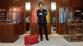 French luxury group Hermes Chief Executive Axel Dumas poses in the Hermes Faubourg Saint-Honore store in Paris.