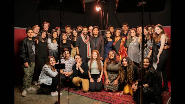 Shadow and Light with Berklee India Ensemble at the 'Dua' recording. (Photo courtesy Annette Philip/Berklee Indian Ensemble)